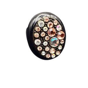 Black Resin Cocktail Ring Pink Clear Acrylic Rhinestones Size 5.25 Chunky Bling